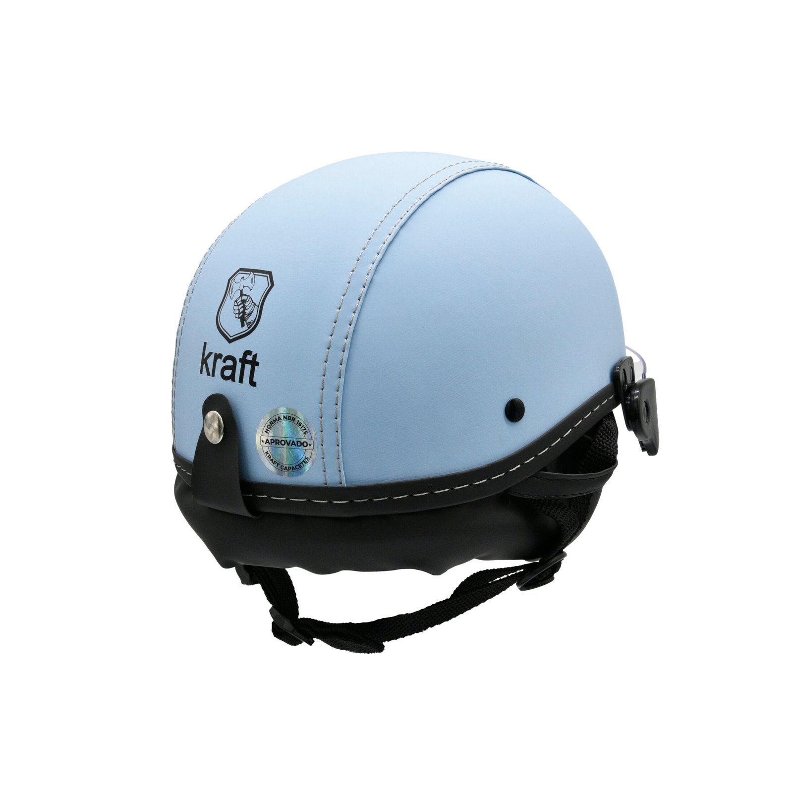 Capacete Kraft Esporte Revestido Azul Claro Com Viseira - Imagem 3