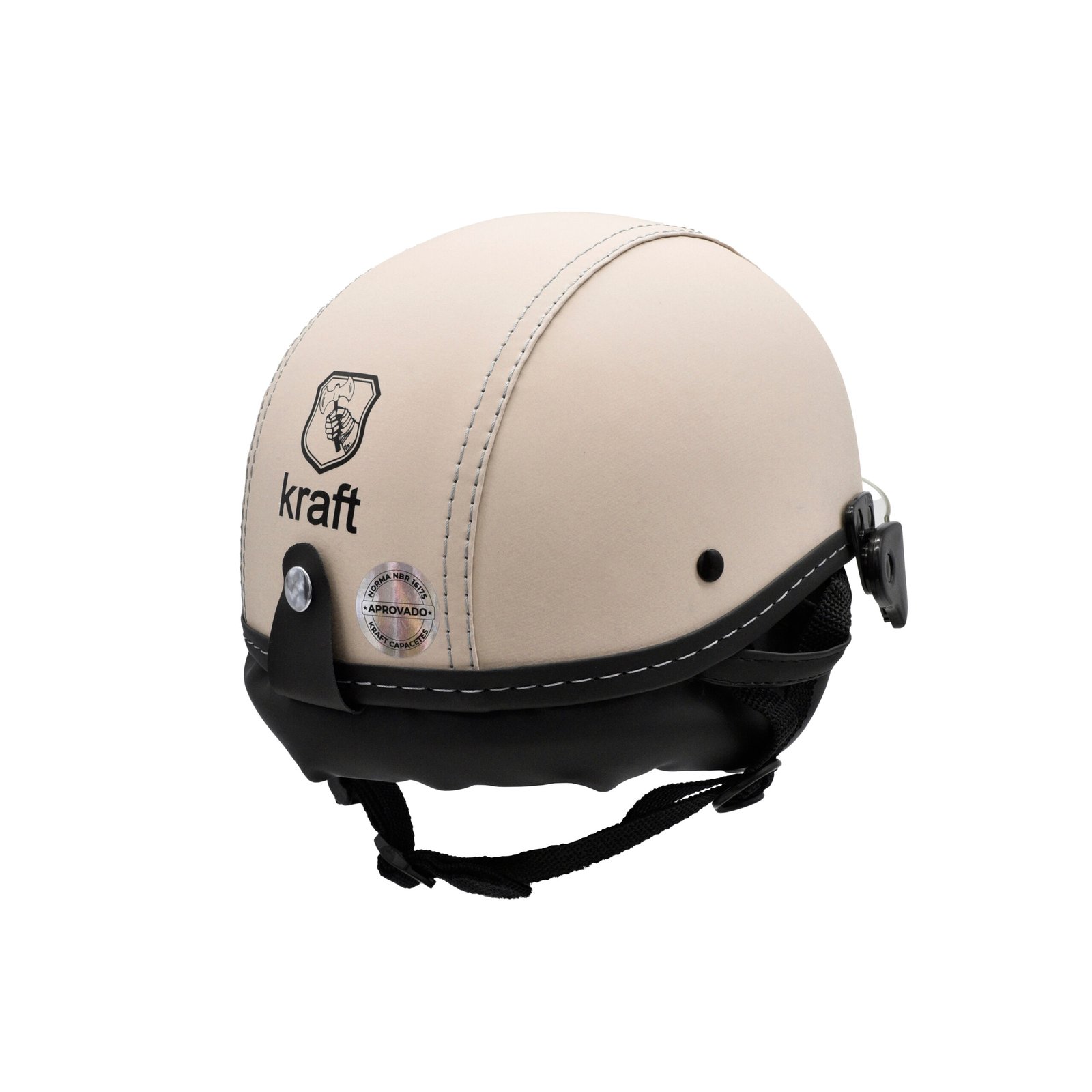 Capacete Kraft Esporte Revestido Bege Com Viseira - Imagem 3