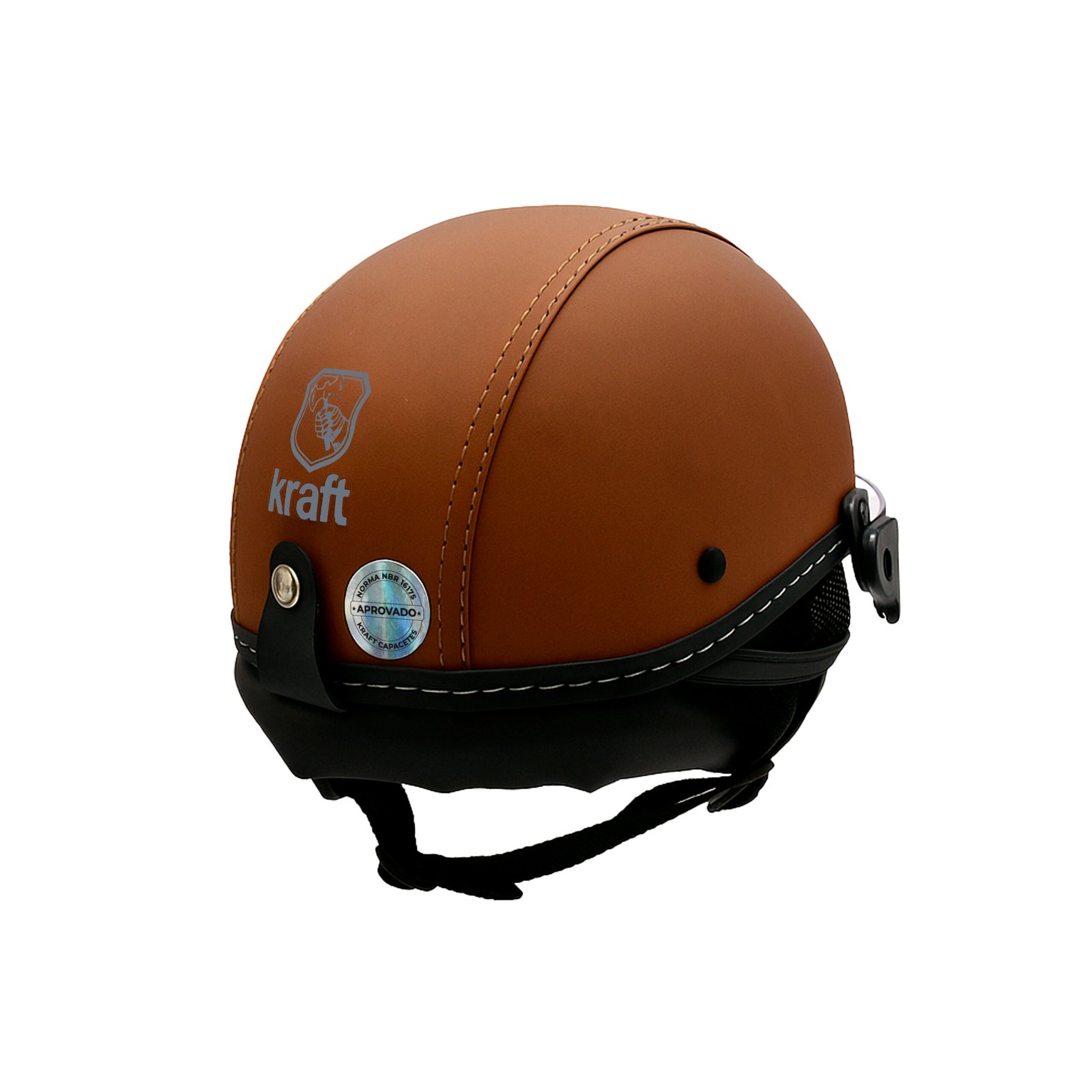 Capacete Kraft Esporte Revestido Marrom Com Viseira - Imagem 3