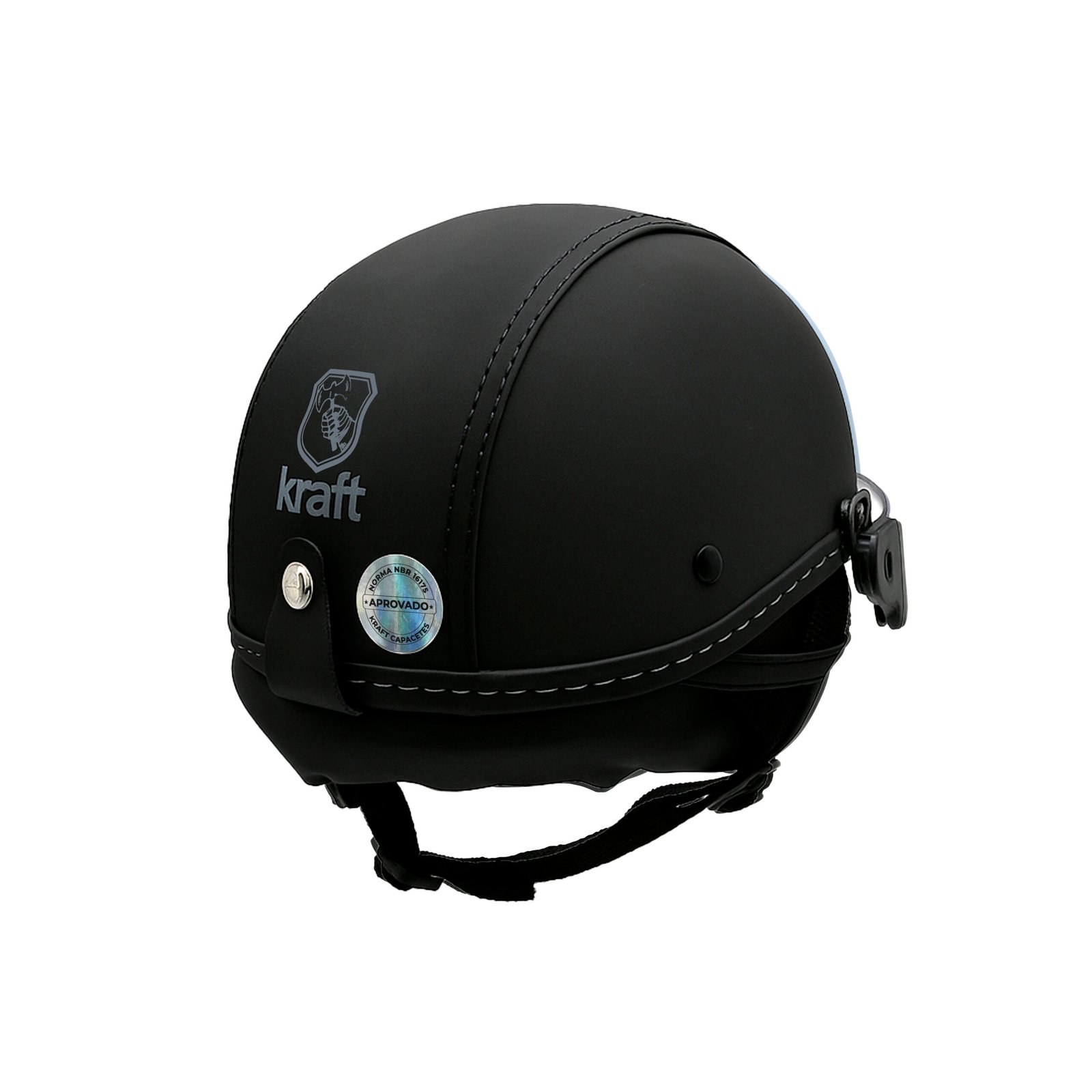 Capacete Kraft Esporte Revestido Preto Com Viseira - Imagem 3